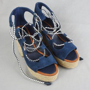 Tory Burch Blue Positano Lace Up Espadrille